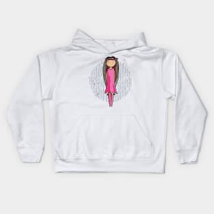 Cute bohemian girly girl with very long brown hair and a pink dress Kids Hoodie